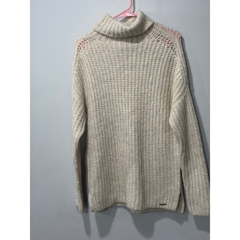Abercrombie & Fitch Cream Chunky Knit Turtleneck Sweater Pointelle Shoulder Med